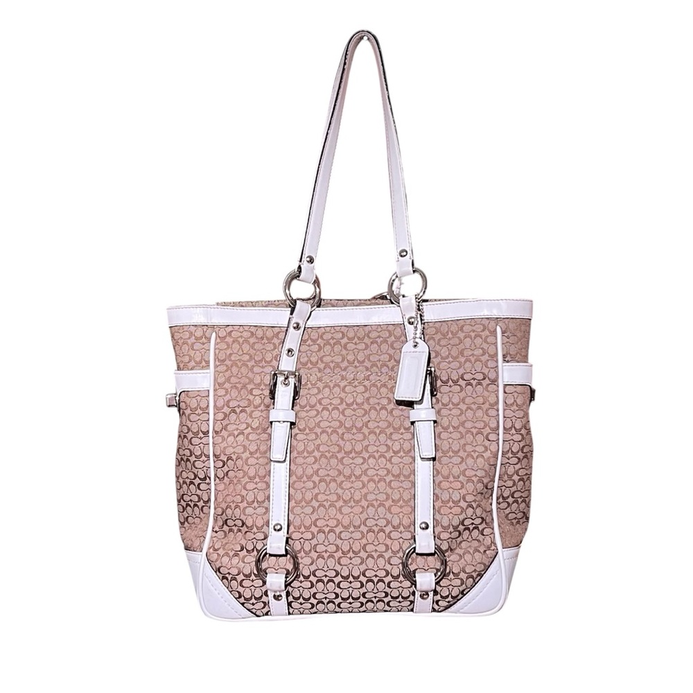 Coach Signature Shoulder Bag - Brown and White